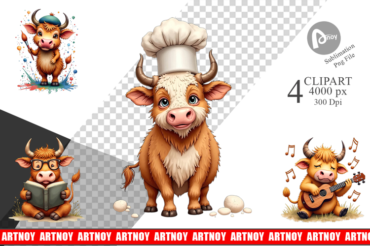 Highland Cow Occupations Clipart