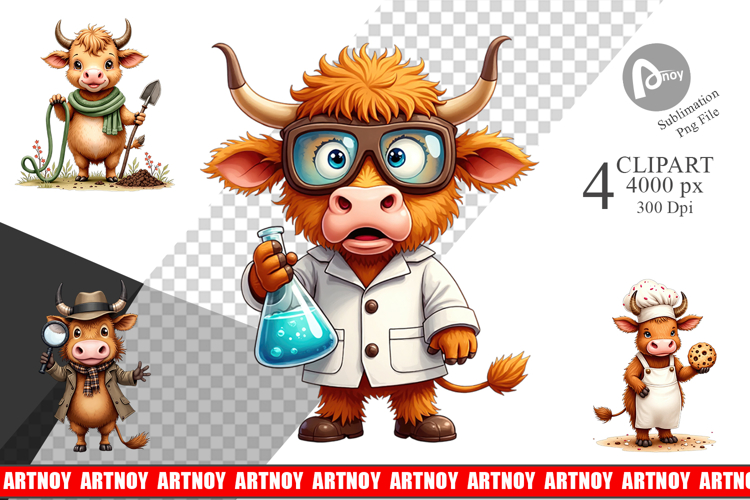 Highland Cow Occupations Clipart