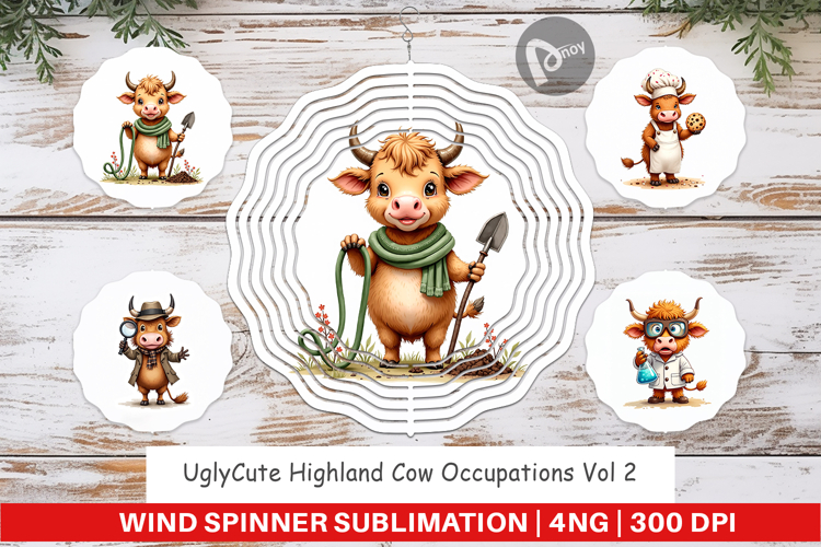 Highland Cow Occupations Wind Spinner