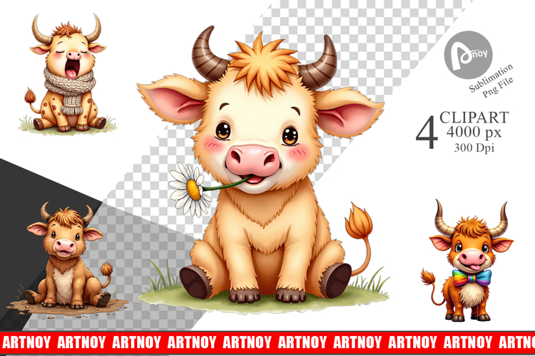 Highland Cow Farm Friends Clipart