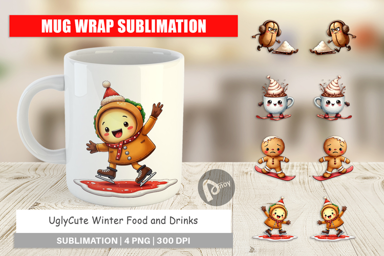 UglyCute Winter Food & Drinks Mug Wrap