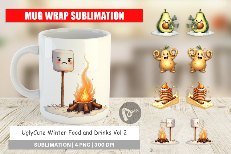 UglyCute Winter Food & Drinks Mug Wrap
