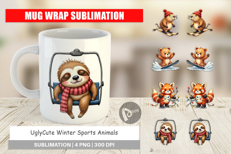 Winter Sports Animals Mug Wrap example image 1