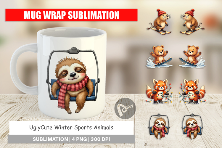Winter Sports Animals Mug Wrap