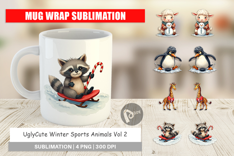 Winter Sports Animals Mug Wrap