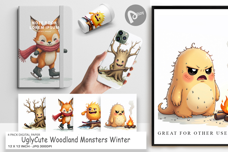 Woodland Monsters Winter Digital Paper