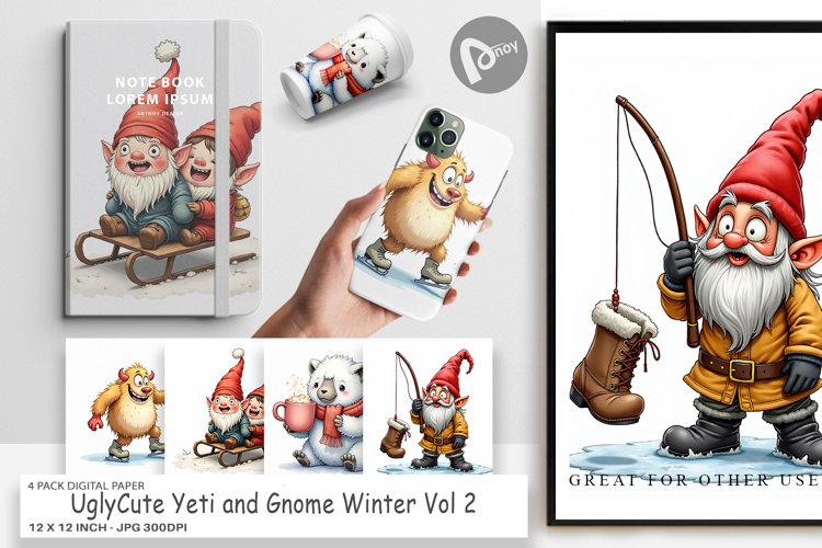Yeti & Gnome Winter Games Digital Paper