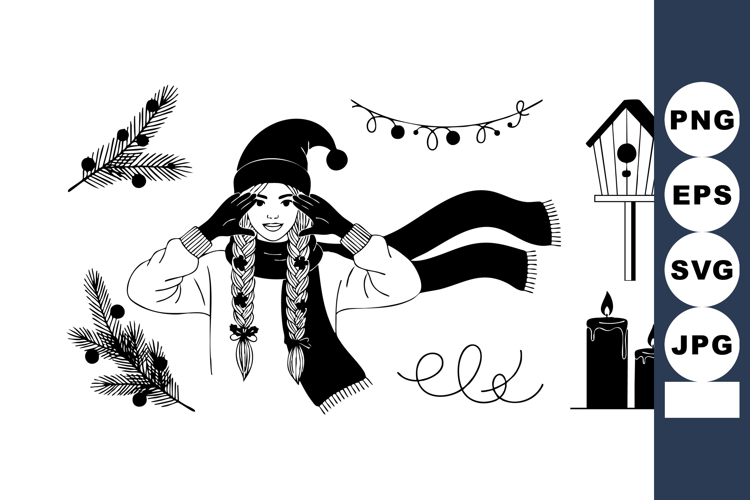Winter Girl Wearing Scarf Hat Holiday Decor