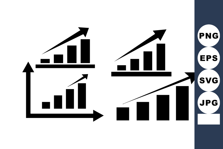 Set of Black Ascending Bar Charts with Upward Arrows Vector