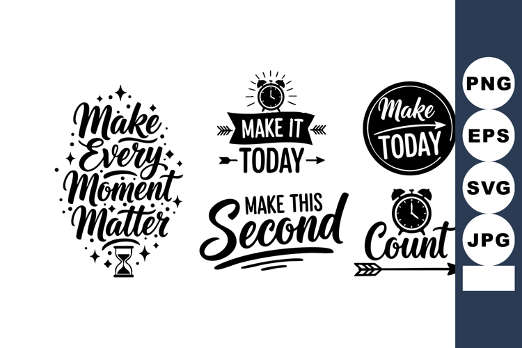 Inspirational Motivational Quotes Vector Set with Clocks