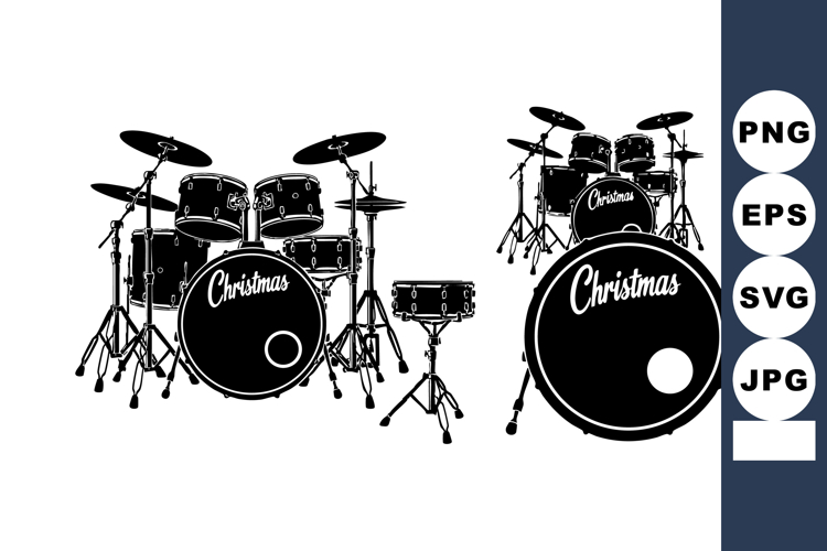 Black White Drum Set Christmas Vector Illustration