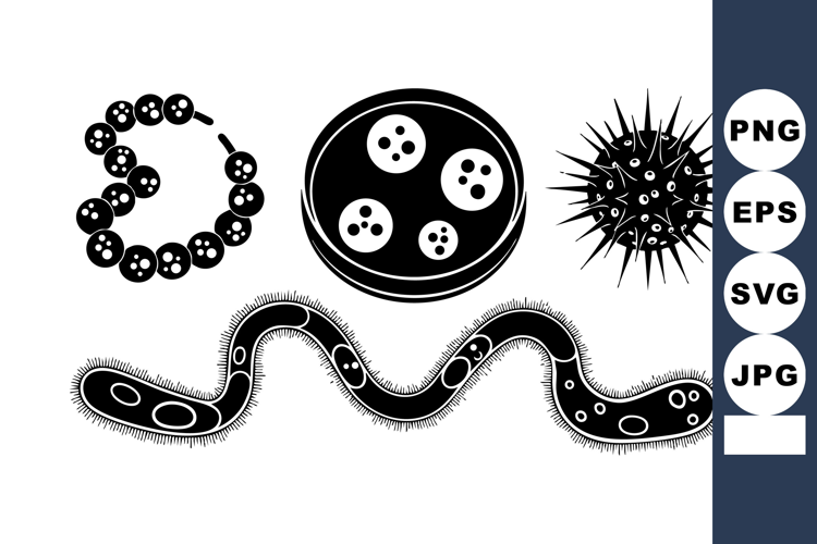 Black and White Microorganisms Vector Illustration