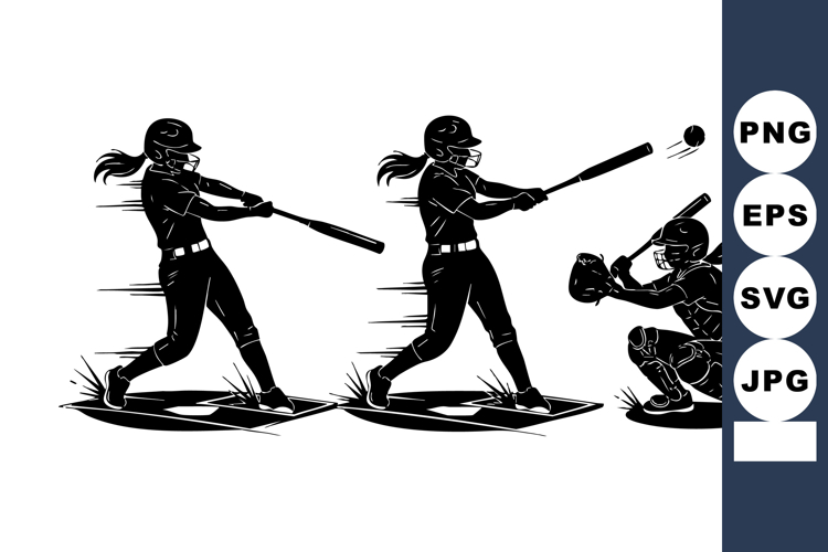 Female Softball Player Hitting Ball Vector