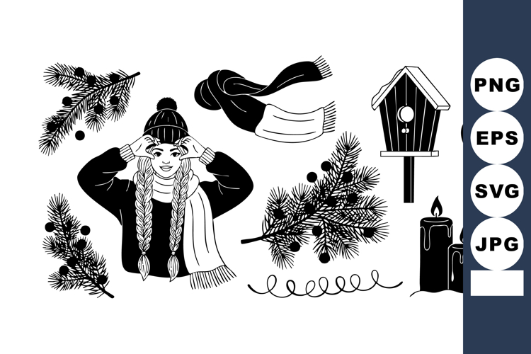 Winter Woman Braided Hair Scarf Pine Branches