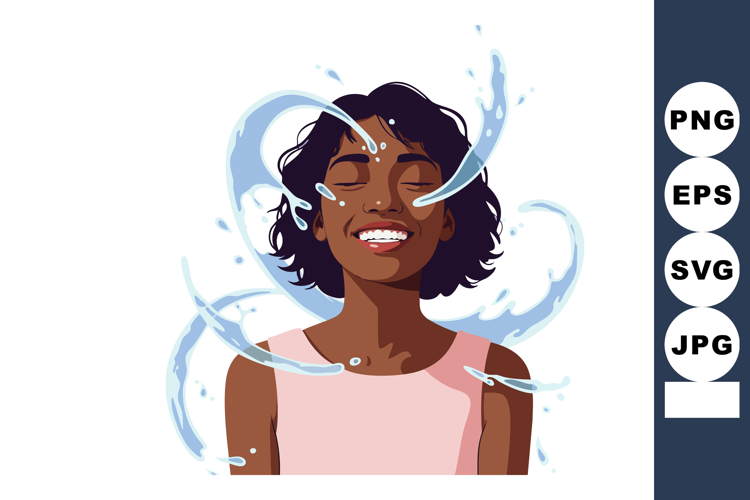 Woman enjoying water splash refreshing feeling with closed e