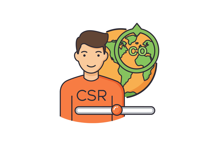 Young man with CSR shirt and CO2 emission symbol flat minima