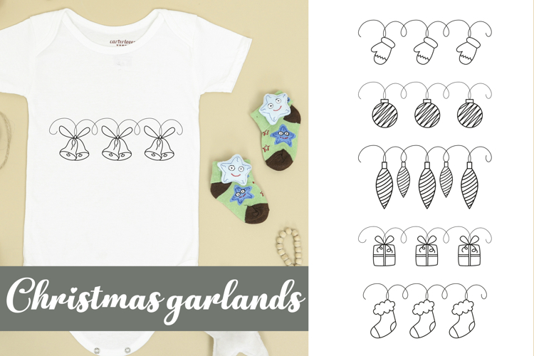 Christmas garland bundle|Bunting line art SVG PNG