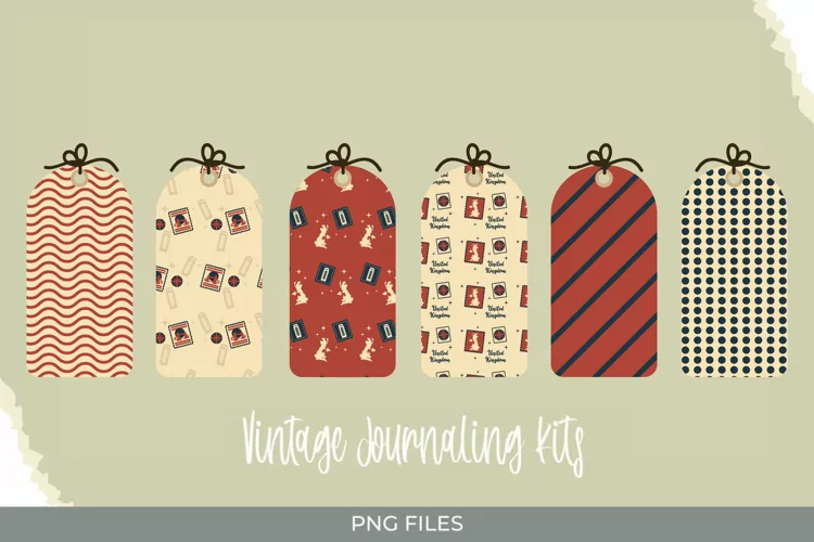 UK Retro Postage Patterned Shaped Tags