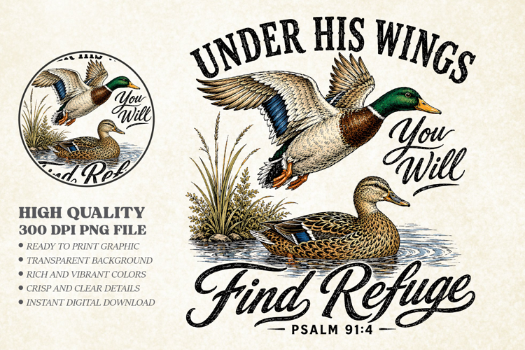 Under His Wings You Will Find Refuge PNG, Duck Bible Design