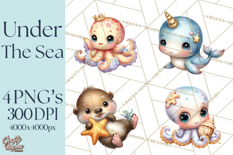 Under the Sea Babies Clipart PNG, Animal Clipart PNG