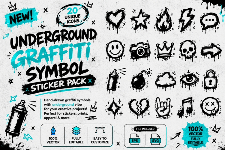 Underground Graffiti Symbol Sticker Vector Collection