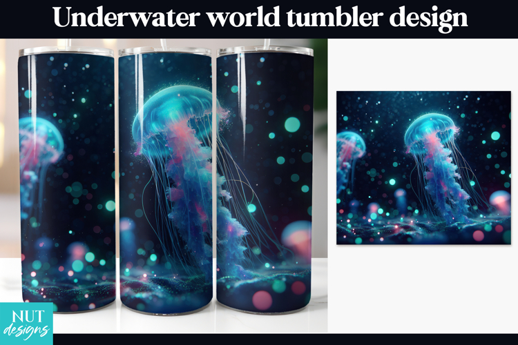 Underwater Galaxy Tumbler, Glowing Jellyfish Tumbler wrap