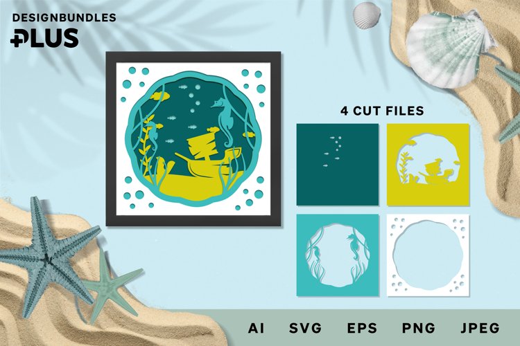 Seahorses, Fish, and Ship in the Ocean 3D Layered Papercut