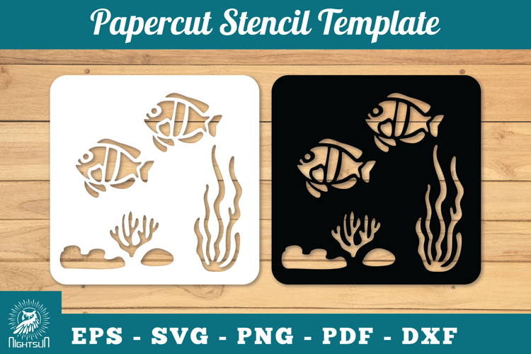 Underwater Scene Papercut Stencil SVG