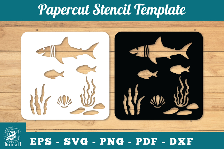 Underwater Scene Papercut Stencil SVG
