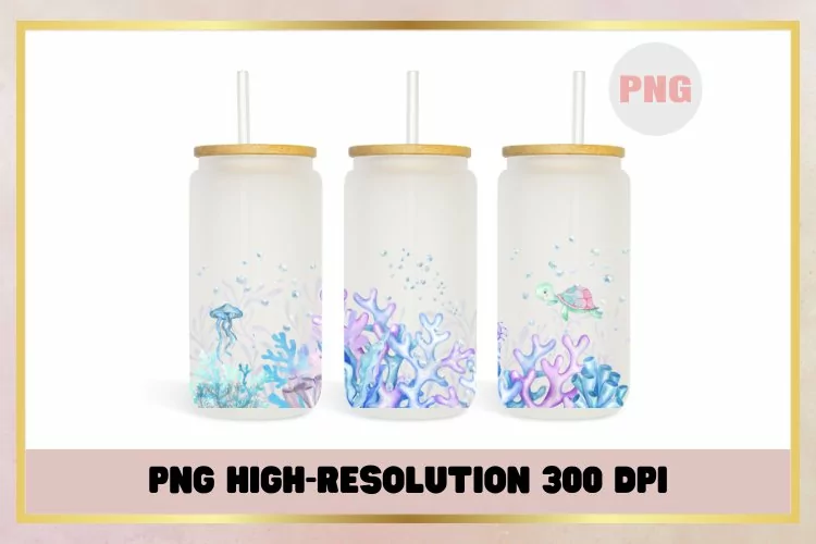 Underwater sea watercolor 16oz can glass Libbey wrap