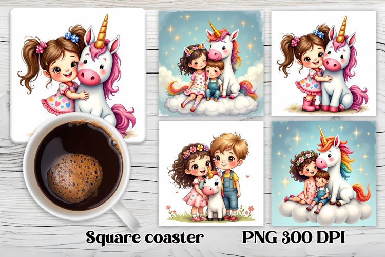 Unicorn baby square coaster | Unicorn coaster sublimation