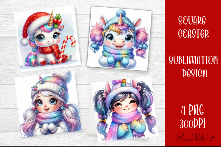 Funny unicorn Square Coaster Sublimation | unicorn christmas