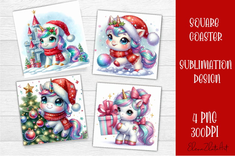 Funny unicorn Square Coaster Sublimation | unicorn christmas