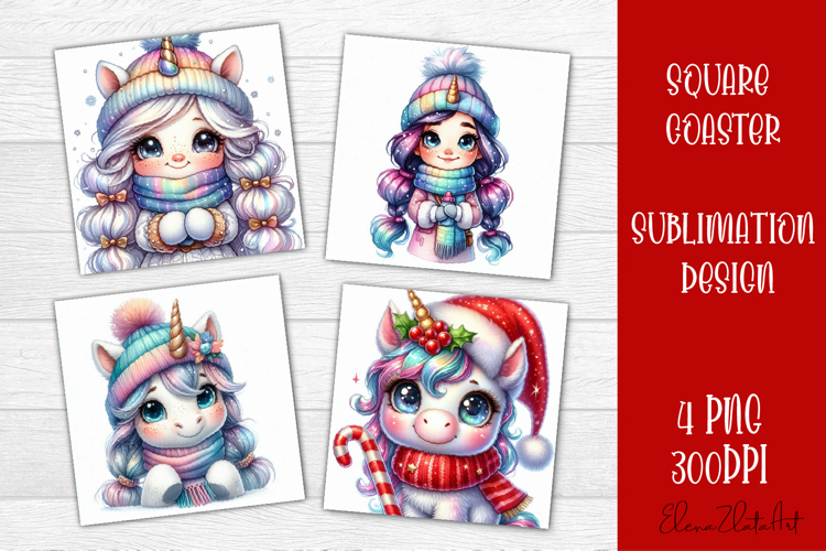 Funny unicorn Square Coaster Sublimation | unicorn christmas