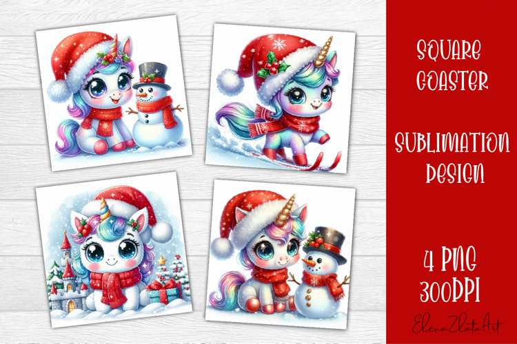 Funny unicorn Square Coaster Sublimation | unicorn christmas