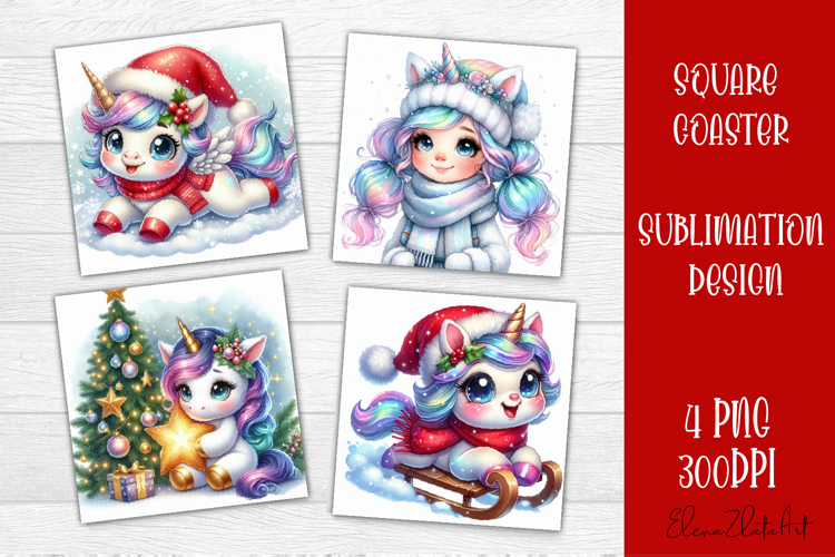 Funny unicorn Square Coaster Sublimation | unicorn christmas