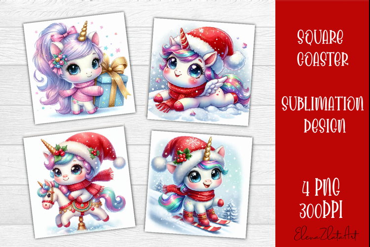 Funny unicorn Square Coaster Sublimation | unicorn christmas