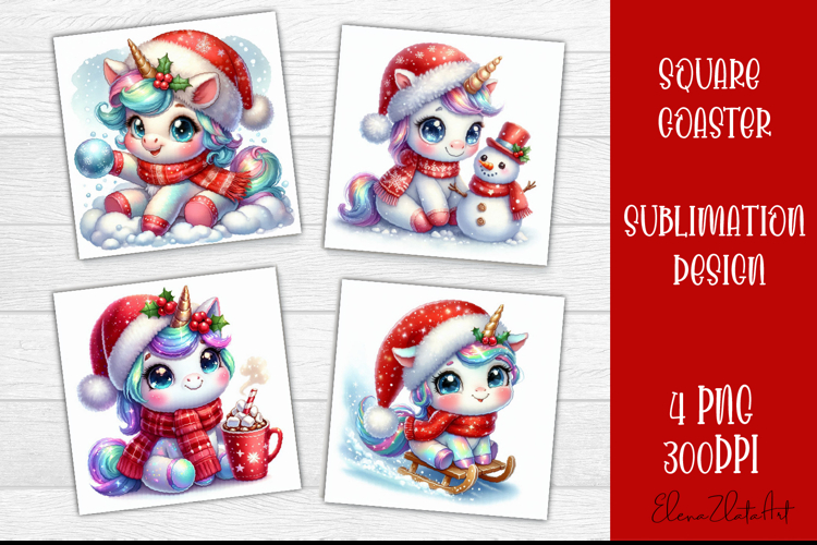 Funny unicorn Square Coaster Sublimation | unicorn christmas