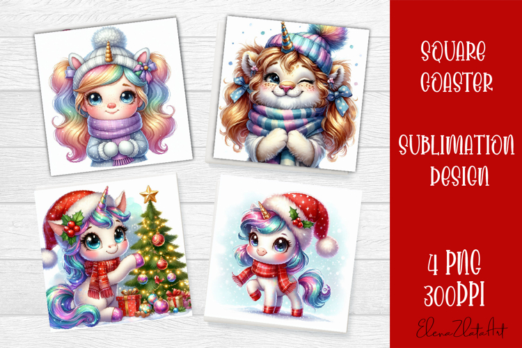 Funny unicorn Square Coaster Sublimation | unicorn christmas