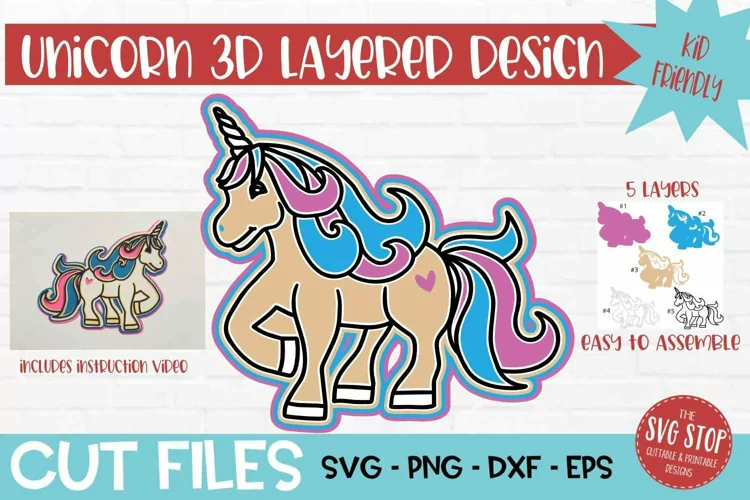 3D Layered Unicorn | Kids Crafts SVG