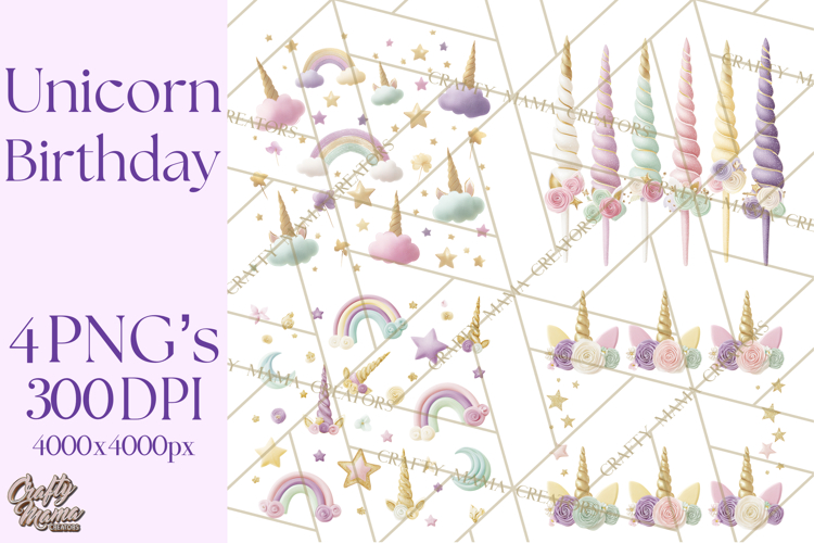 Unicorn Birthday Party Clipart, Magical Celebration Png