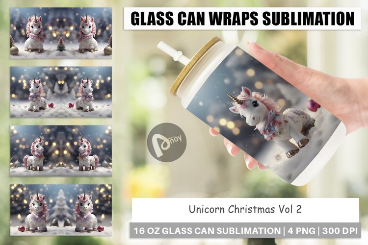 Glass Can Wraps Unicorn Christmas