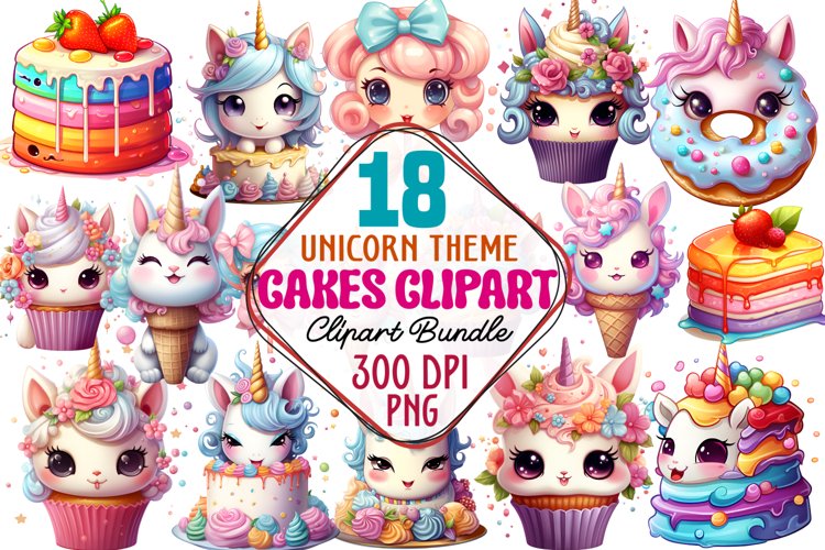 Unicorn Theme Cakes Sublimation Clipart