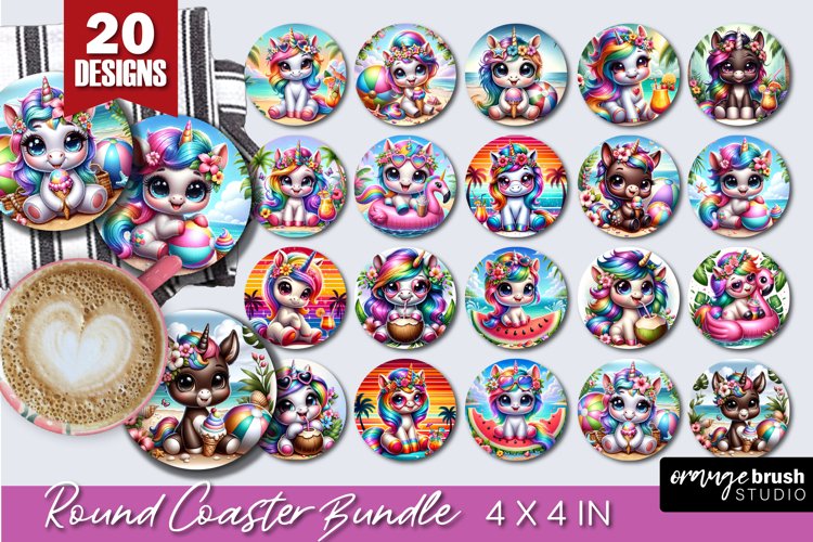 Unicorn Coaster Sublimation - Beach Round Coaster Bundle