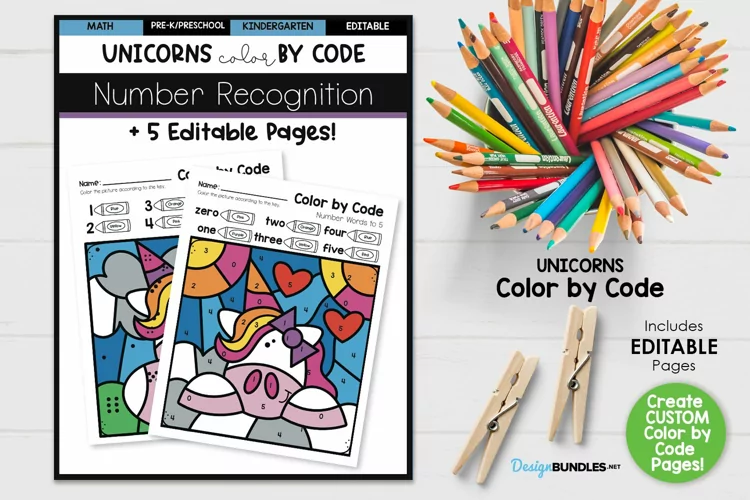 Color by Code - Unicorns, EDITABLE!