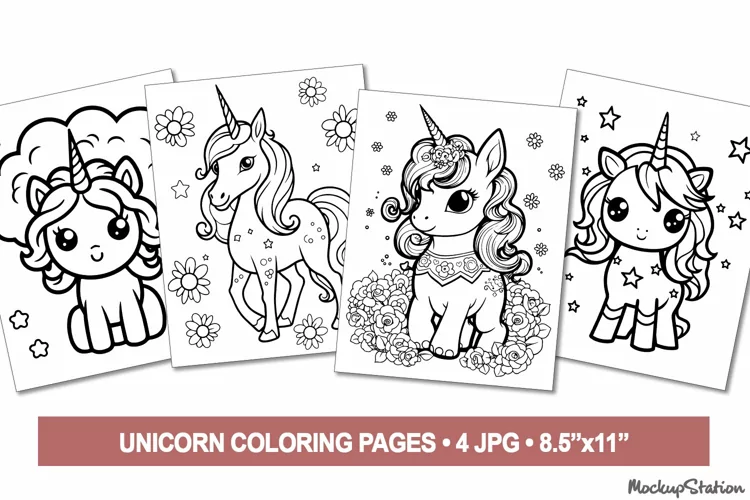 Unicorn Coloring Pages for Kids, Simple Printable Designs
