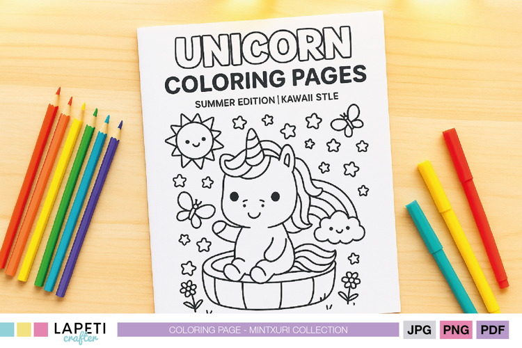 Kawaii Unicorn Coloring Pages, Cute Kids Activity Sheets