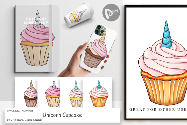 Digital Paper Unicorn Cupcake