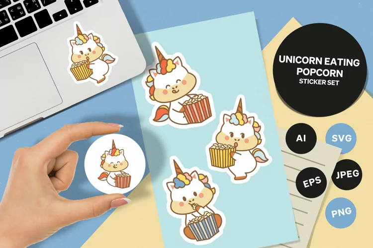 Movie Lover Unicorn Eating Popcorn Sticker Pack