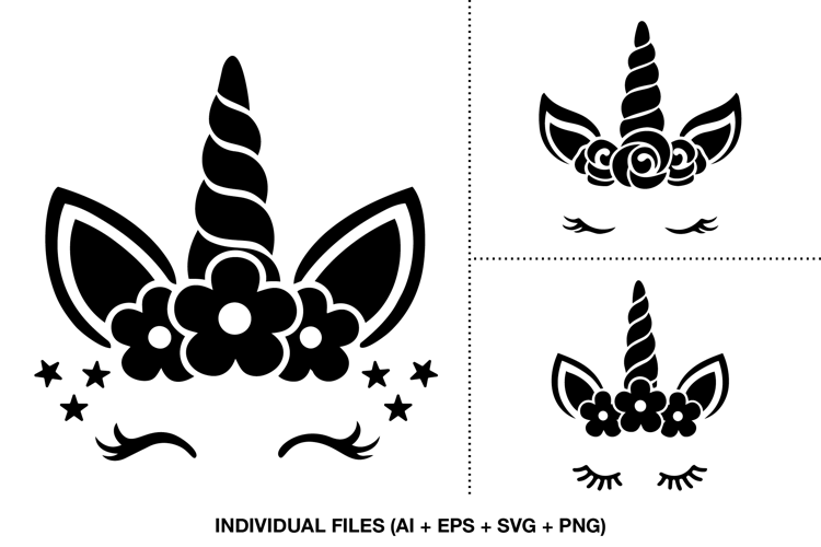 Unicorn Face SVG Clipart, Floral Unicorn Head Silhouette SVG